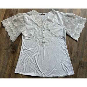 Artis Collection Women's Sz.M White Embroidered Lace Blouse Romantic Vintage